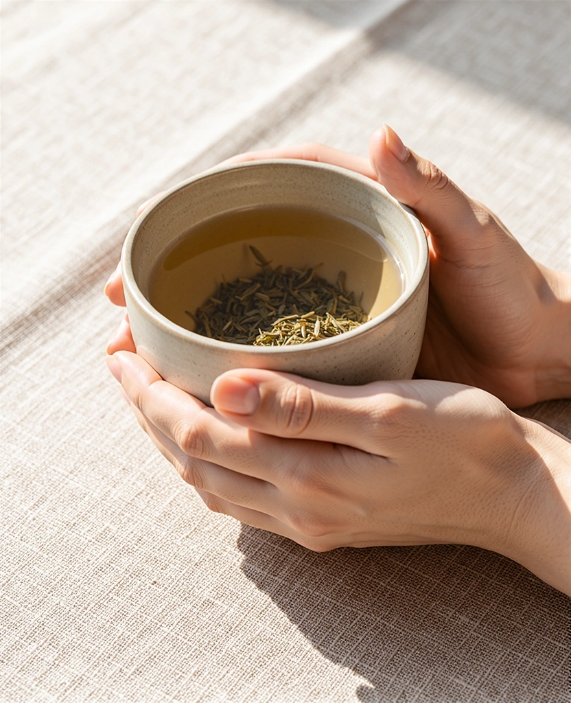 Suasana tenang dengan teh hangat